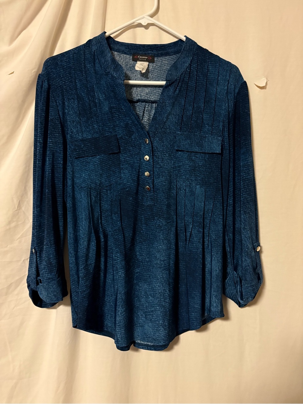 Cocomo Deep Blue Pintuck Henley Blouse
